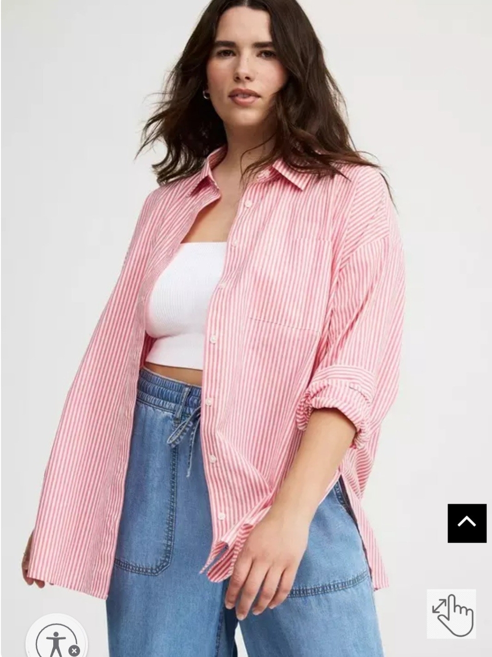 Torrid Sz 2 Pink & White Striped Button-Down Shirt